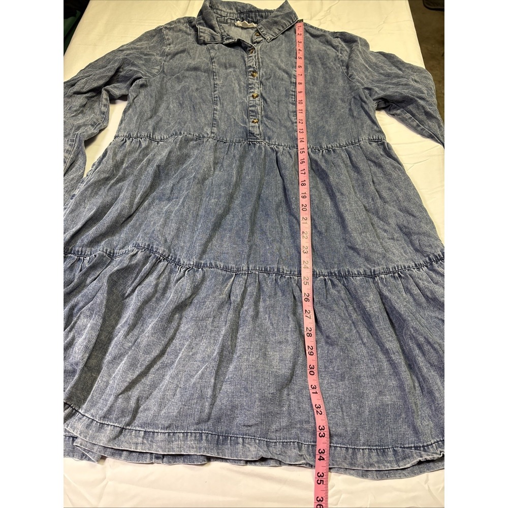 Easel Womens Babydoll Tiered Denim Dress Size Large Light Wash Cottagecore - Picture 10 of 10